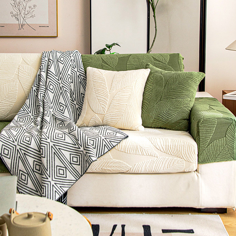 Full Wrap Sofa Cover with Leaf Design and Pet Protection